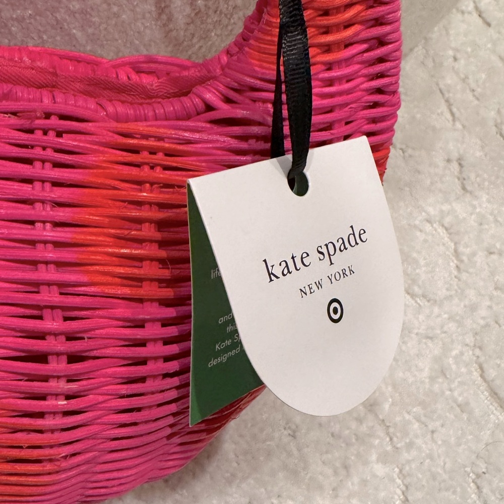 KATE SPADE x Target Pink Wicker Crescent Bag Red Polka Dots Basket Weave NWT - Picture 7 of 7
